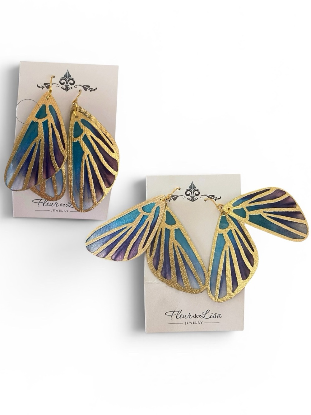 New Fleur de Lisa Statement Earrings ombre wings gold plated Fairy Core Ethereal